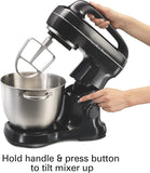 Hamilton Beach Electric Stand Mixer, 4 Quarts, Dough Hook, Flat Beater Attachments, Splash Guard 7 Speeds with Whisk, Black with Top Handle