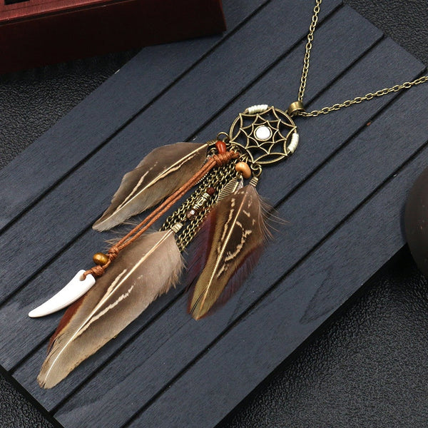 Long Feather Chain Necklaces