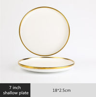 Gilt Rim White Porcelain Dinner Plate Set