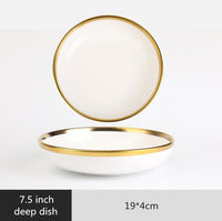 Gilt Rim White Porcelain Dinner Plate Set