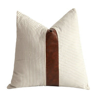 Striped Faux Leather Accent Decorative Throw Pillow Covers