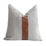 Striped Faux Leather Accent Decorative Throw Pillow Covers