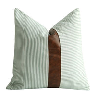 Striped Faux Leather Accent Decorative Throw Pillow Covers