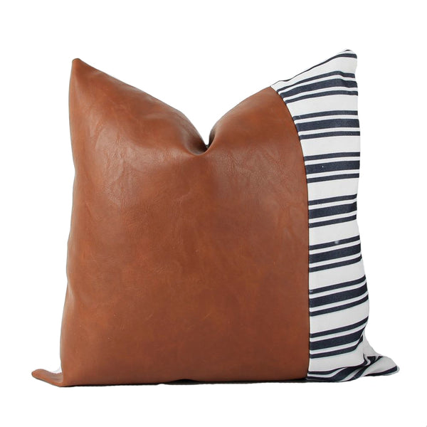 Faux Leather and Cotton Decorative Throw Pillow Covers