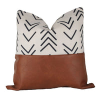 Faux Leather and Cotton Decorative Throw Pillow Covers