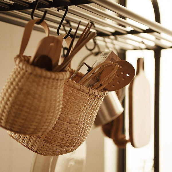 Rattan Storage Basket Woven Hanging Organizers with Handle