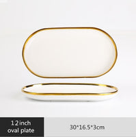 Gilt Rim White Porcelain Dinner Plate Set