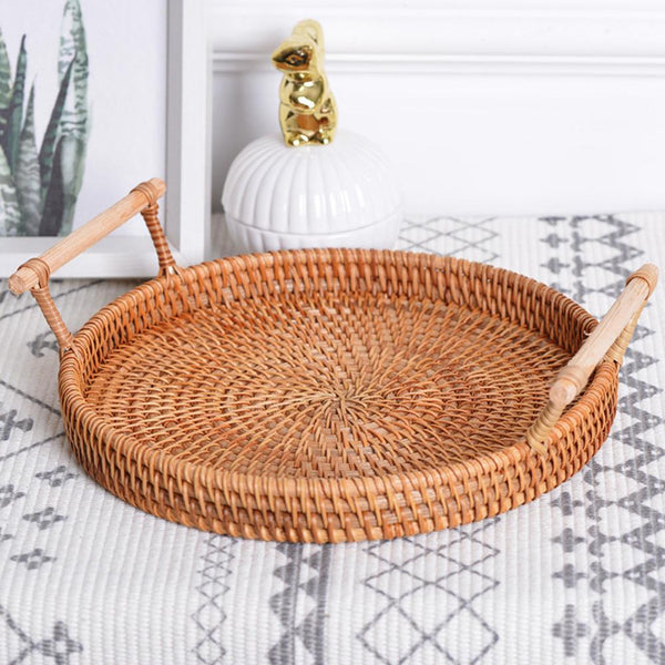 Hand-Woven Round Rattan Tray
