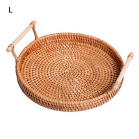 Hand-Woven Round Rattan Tray