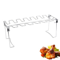 BBQ Beef Chicken Leg Wing Grill Rack 14 Slots Stainless Steel Barbecue Drumsticks Holder Smoker Oven Roaster Stand with Drip Pan