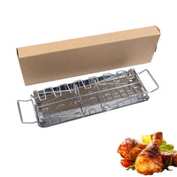 BBQ Beef Chicken Leg Wing Grill Rack 14 Slots Stainless Steel Barbecue Drumsticks Holder Smoker Oven Roaster Stand with Drip Pan