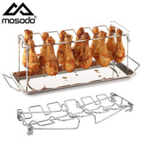 BBQ Beef Chicken Leg Wing Grill Rack 14 Slots Stainless Steel Barbecue Drumsticks Holder Smoker Oven Roaster Stand with Drip Pan