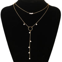 Long Multilayered Pearl Pendant Necklaces